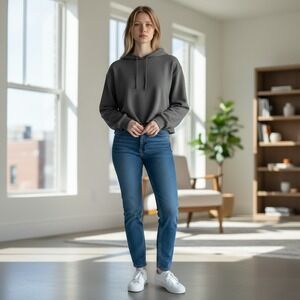 J.o&co Womens Cropped Hoodie Sweatshirt Olive Green Raw Hem Size XS TP/XS